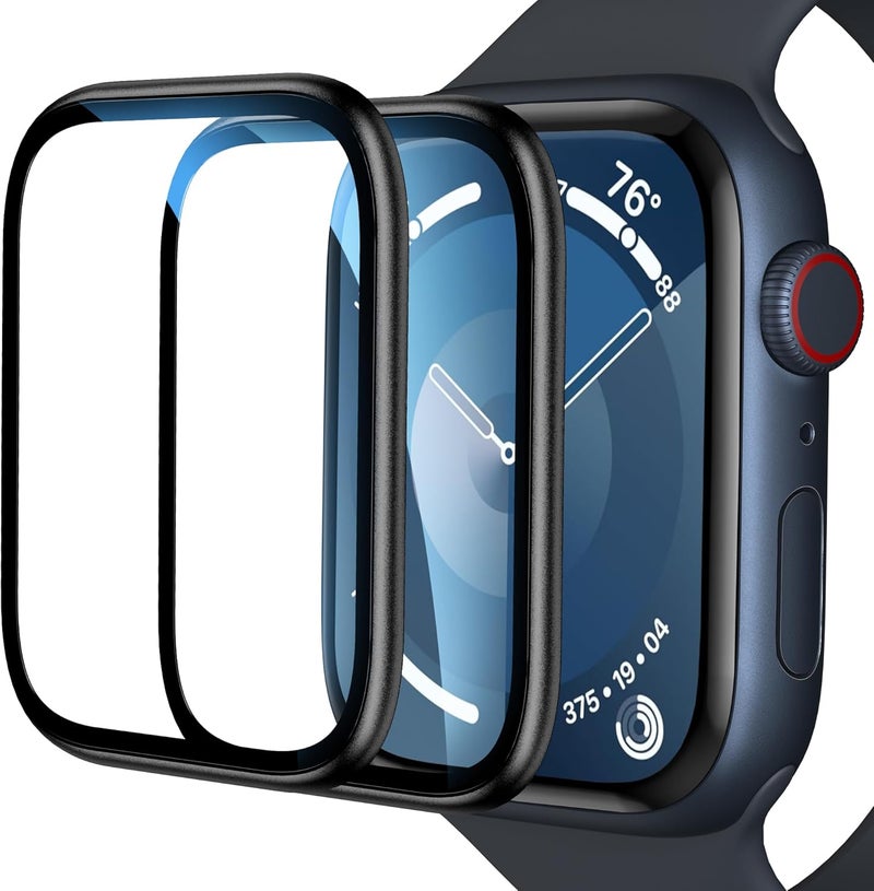 EWUONU [2 Pack for Apple Watch Screen Protector 45mm Series 9 8 7, Titanium Alloy Bumper + Tempered Glass, Full Coverage Waterproof Non-Bubble Anti-Scratch HD Clear Film for iWatch 9/8/7 45mm,Black - Image 1